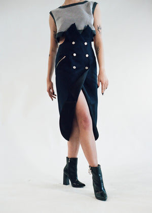 Blazer Skirt - navy linen / black silk