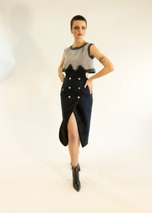 Blazer Skirt - navy linen / grey linen