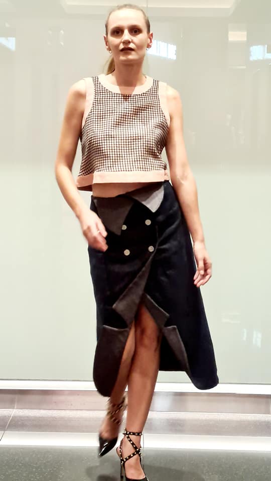 Blazer Skirt - navy linen / grey linen